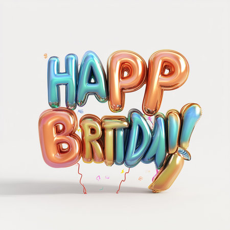 Happy Birthday balloon on white background. 3D Render Illustration.の素材