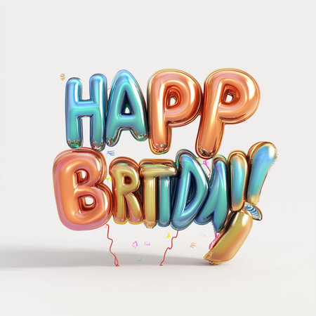 Happy Birthday balloon on white background. 3D Render Illustration.の素材