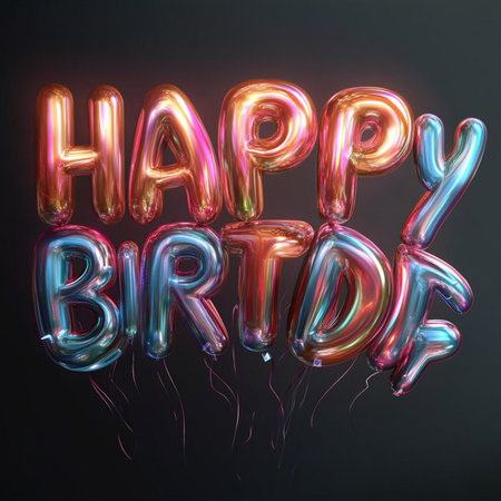 Happy birthday balloon lettering on black background. 3D Renderingの素材