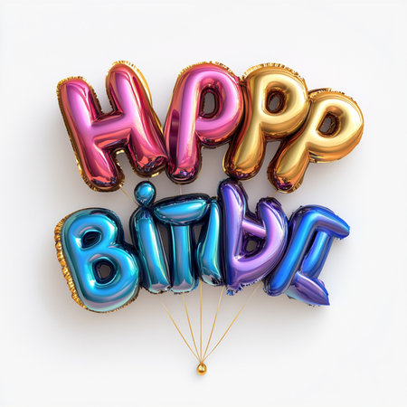 Happy Birthday Balloons on white background. 3d Render Illustrationの素材