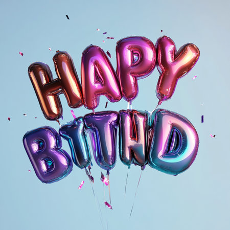 Happy Birthday balloon background, 3D render illustration of balloons with textの素材
