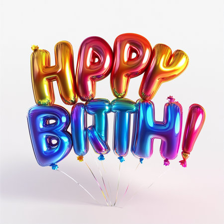 Happy birthday balloon background, 3D render of balloons with happy birthday textの素材