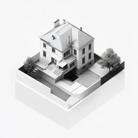 3D render of a modern house on a white background with reflectionの素材