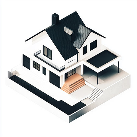 3d rendering of modern cozy house in isometric projection on white background.の素材