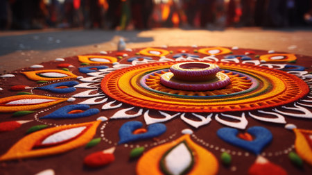 Colorful mandala on the ground at the festival of Holi in Indiaの素材