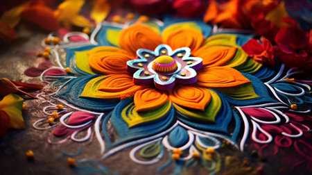 Indian Festival Dussehra, showing colourful rangoli design on colorful backgroundの素材