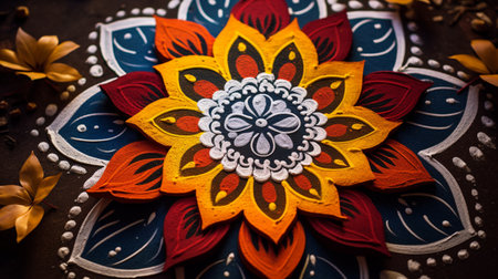Colorful indian mandala on black background. Boho style.の素材