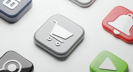 Shopping cart icon on a white background. 3D rendering.の素材