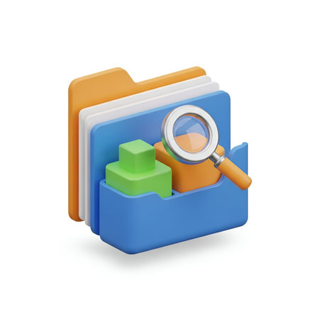 Folder icon with magnifying glass on white background. Vector illustration.の素材
