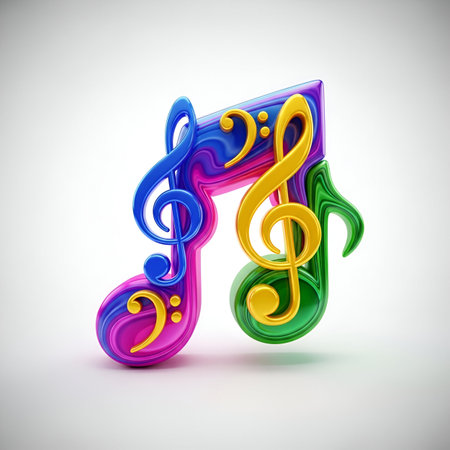 Colorful musical note isolated on white background. 3D illustration.の素材
