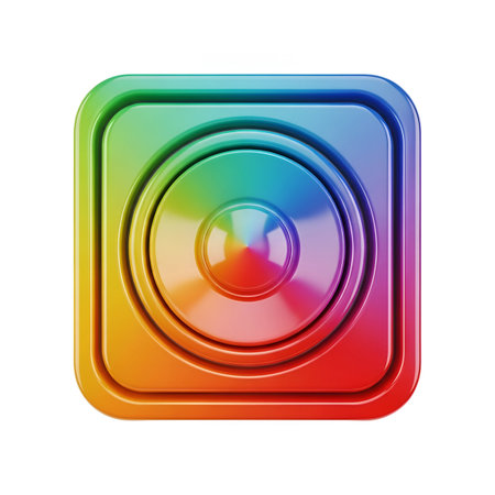 Colorful music button isolated on white background. 3d rendering.の素材