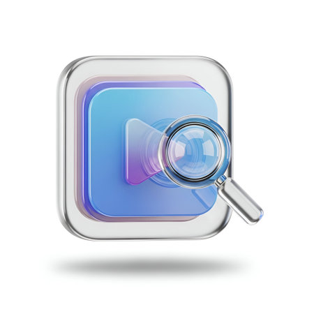 Search button with magnifying glass on white background, 3D renderingの素材