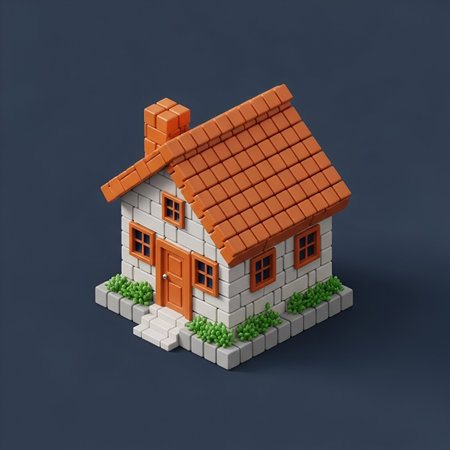 House made of bricks on a gray background. 3d illustration.の素材