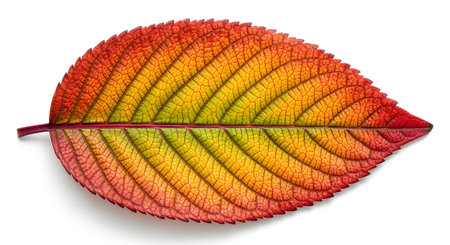 Colorful autumn leaf isolated on white background. Clipping path included.の素材