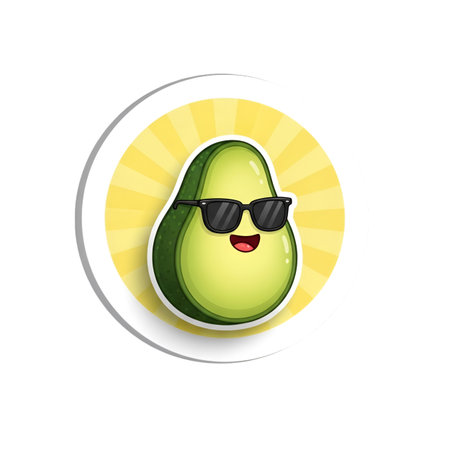 A cartoon avocado wearing sunglasses on a sunny backgroundの素材