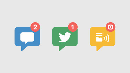 Social media icons set. Vector illustration in flat design style. Speech bubbles with bird.