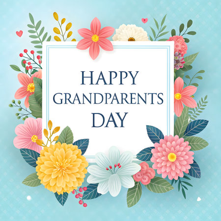 Happy Grandparents Day. Greeting card with flowers illustration. Ai Generatedの素材