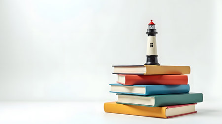 lighthouse on a stack of books on a white background, education conceptの素材