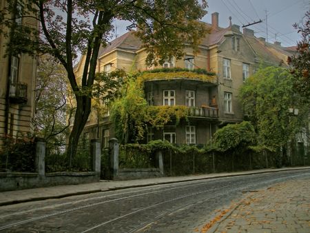 Old street of Lvivの写真素材