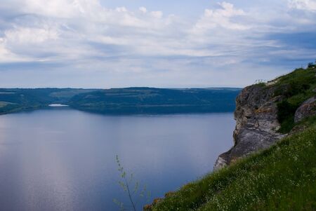 Bay of Dnister river near Bakotaの写真素材