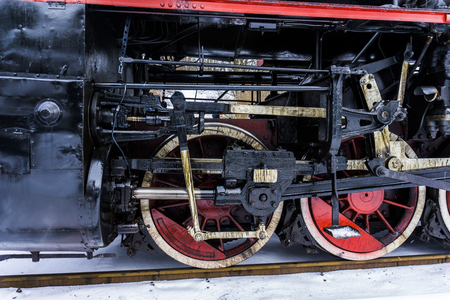 Details of steam locomotive wheels and wheels mechanismの写真素材