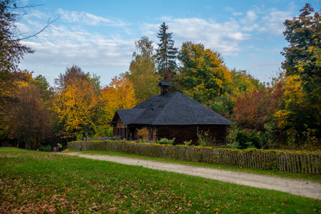 Old Ukrainian wooden village schoolの写真素材