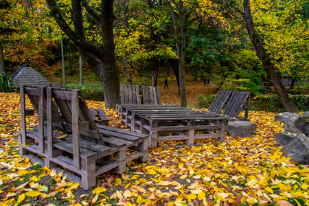 Wooden furniture made from palletsの写真素材