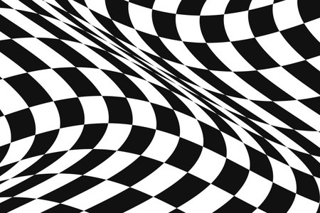 Black and white checkered wavy surface. Vector background.のイラスト素材