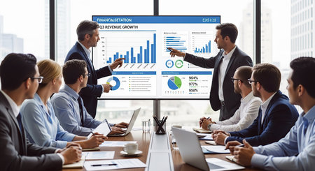Business People Analyzing Financial Graphs Diagrams Working Office Conceptの素材