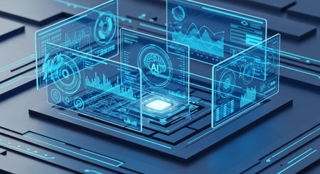 Futuristic user interface with hologram screen. 3d renderingの素材