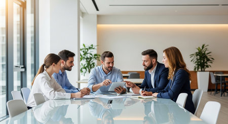 Group of business people working together in modern office. Teamwork conceptの素材