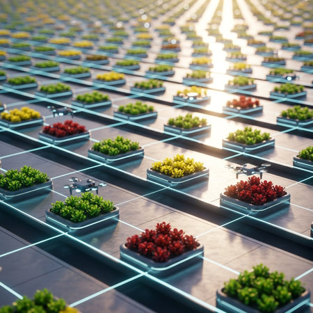 Plant seedlings in plastic pots in the ground with sunlight.の素材
