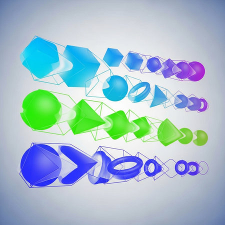 Set of colorful 3D speech bubbles on blue background. Vector illustration.の素材