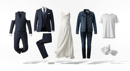 Male and female clothes on a white background. 3d rendering.の素材