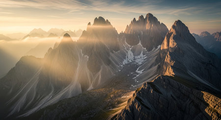 Fantastic panoramic view of the Dolomites at sunrise. Italy.の素材