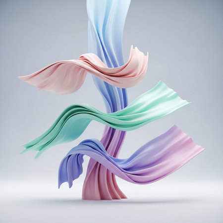 3d render, abstract background, multicolored silk fluttering in the windの素材