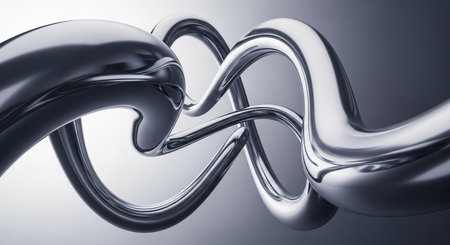 Silver metallic wavy background. 3d rendering, 3d illustration.の素材