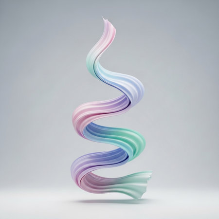 3D abstract background made of curved ribbons in pastel colorsの素材