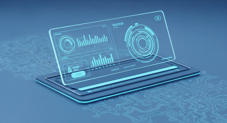 Illustration of a Laptop with a Futuristic Interface - 3D Renderingの素材