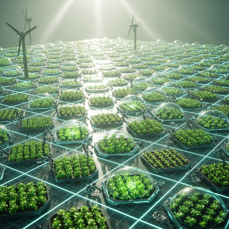 Green seedlings in plastic pots. Renewable energy concept. 3D Renderingの素材