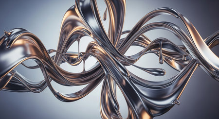 Metallic abstract wavy liquid background. 3d rendering, 3d illustrationの素材