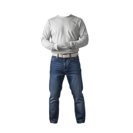 Men's white shirt and blue jeans isolated on white background with clipping pathの素材