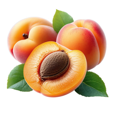Apricots with leaves isolated on white background. Clipping Pathの素材