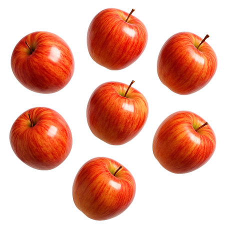Red apples isolated on white background. Top view. Flat lay.の素材