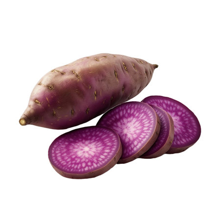 Purple sweet potato isolated on white background. Clipping path included.の素材