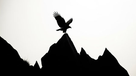 Silhouette of a vulture on the top of a rockの素材