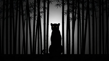 Silhouette of a tiger in the bamboo forest at night.の素材