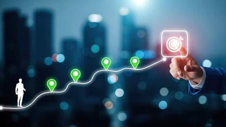 Businessman on blurred background drawing a social network structure with his fingerの素材