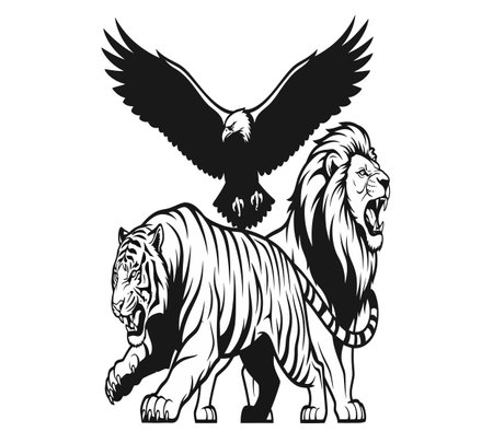 Lion and eagle. Vector illustration for tattoo or t-shirt designのイラスト素材