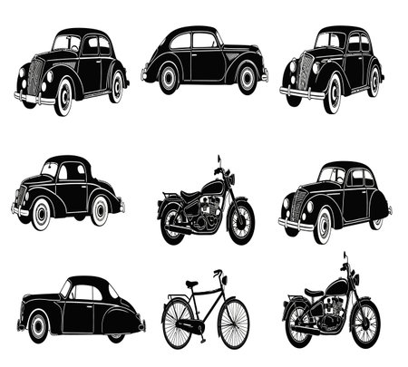 Vintage car silhouettes isolated on white background. Vector illustration.のイラスト素材